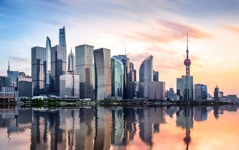shanghai skyline at sunset